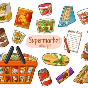 Supermercado - Oferta de almuerzo - Imágenes prediseñadas de comestibles - Descarga digital