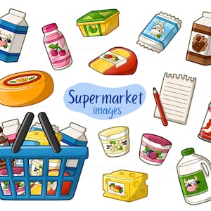 Supermarket - Dairy - Grocery Clip Art Images - Digital Download