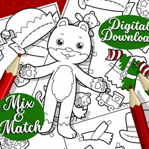 Festive Fun - Paper Doll - Printable Download - Colouring Pages