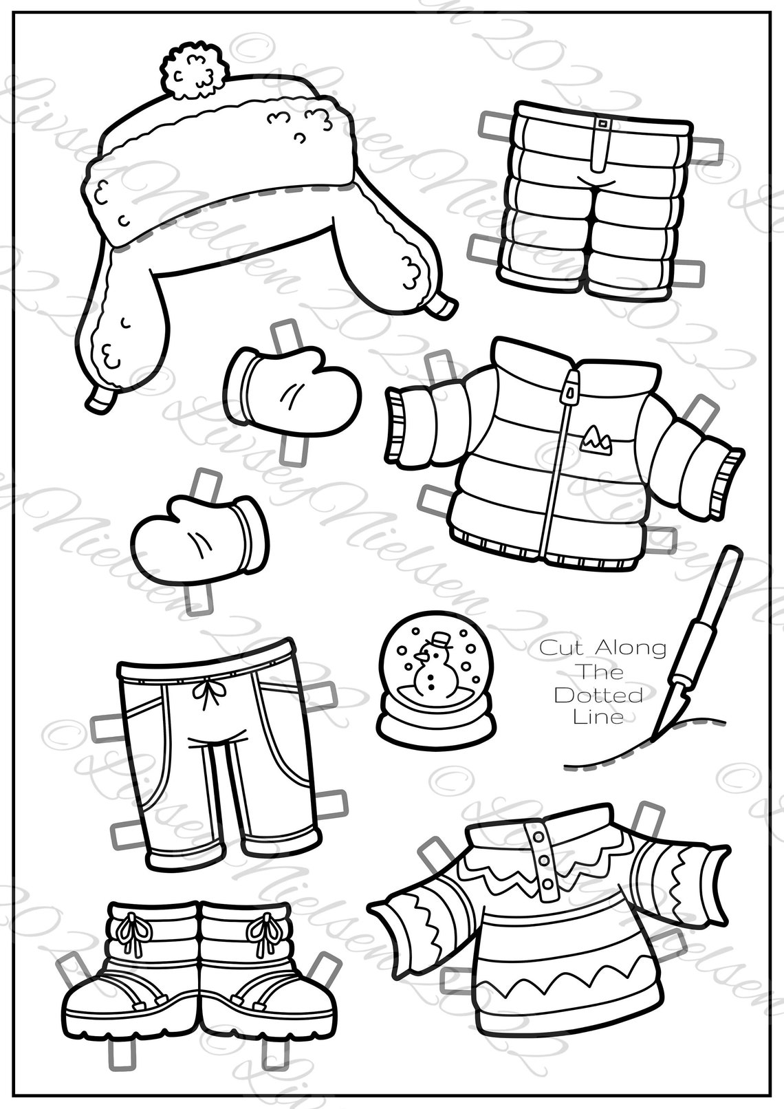 Winter Wonderland Paper Doll Printable Download B&amp;W - Etsy