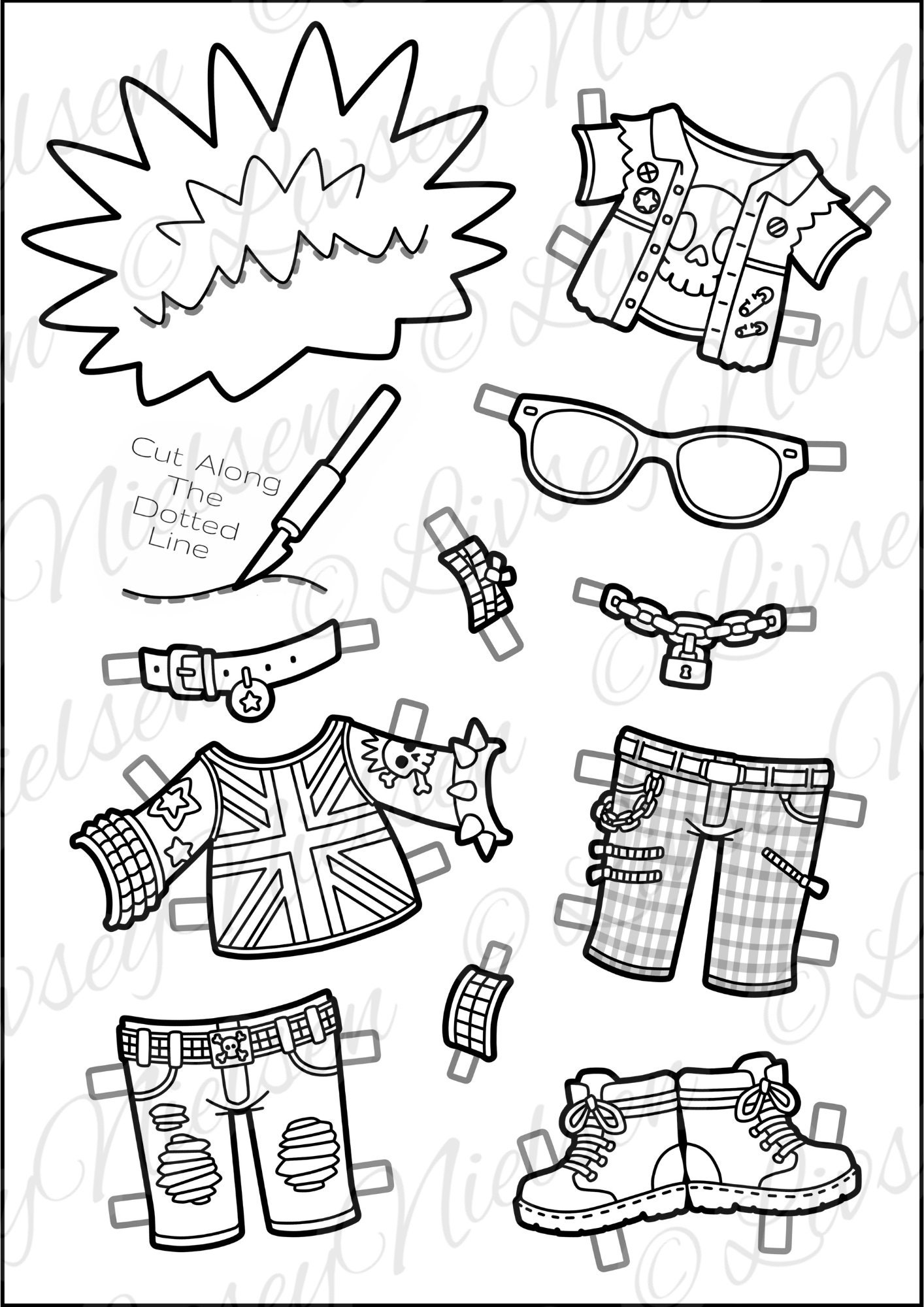 London Calling - Paper Doll - Printable Download - Colouring Pages