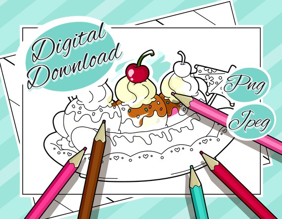 Banana Split Colouring Pages Printable Digital Download | Etsy