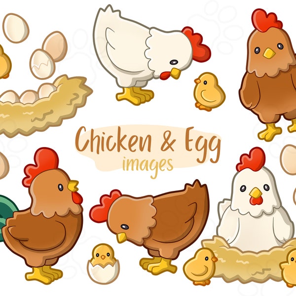 Poulet & Oeuf - Clip Art Images - Téléchargement numérique