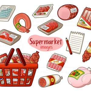 スーパーマーケット - 肉 - 食料品のクリップアート画像 - デジタルダウンロード