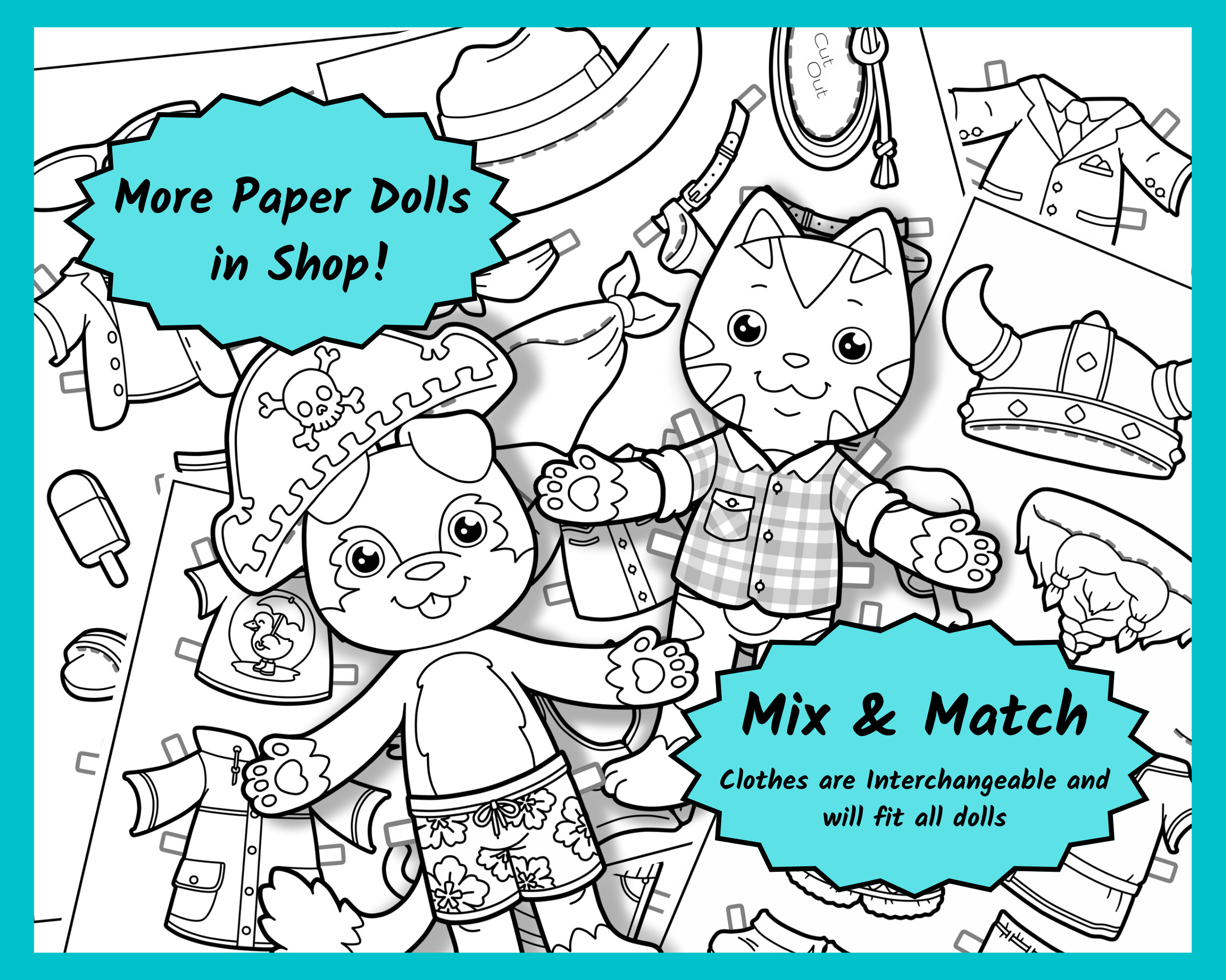 Beach Holiday Paper Doll Printable Download B&amp;W - Etsy