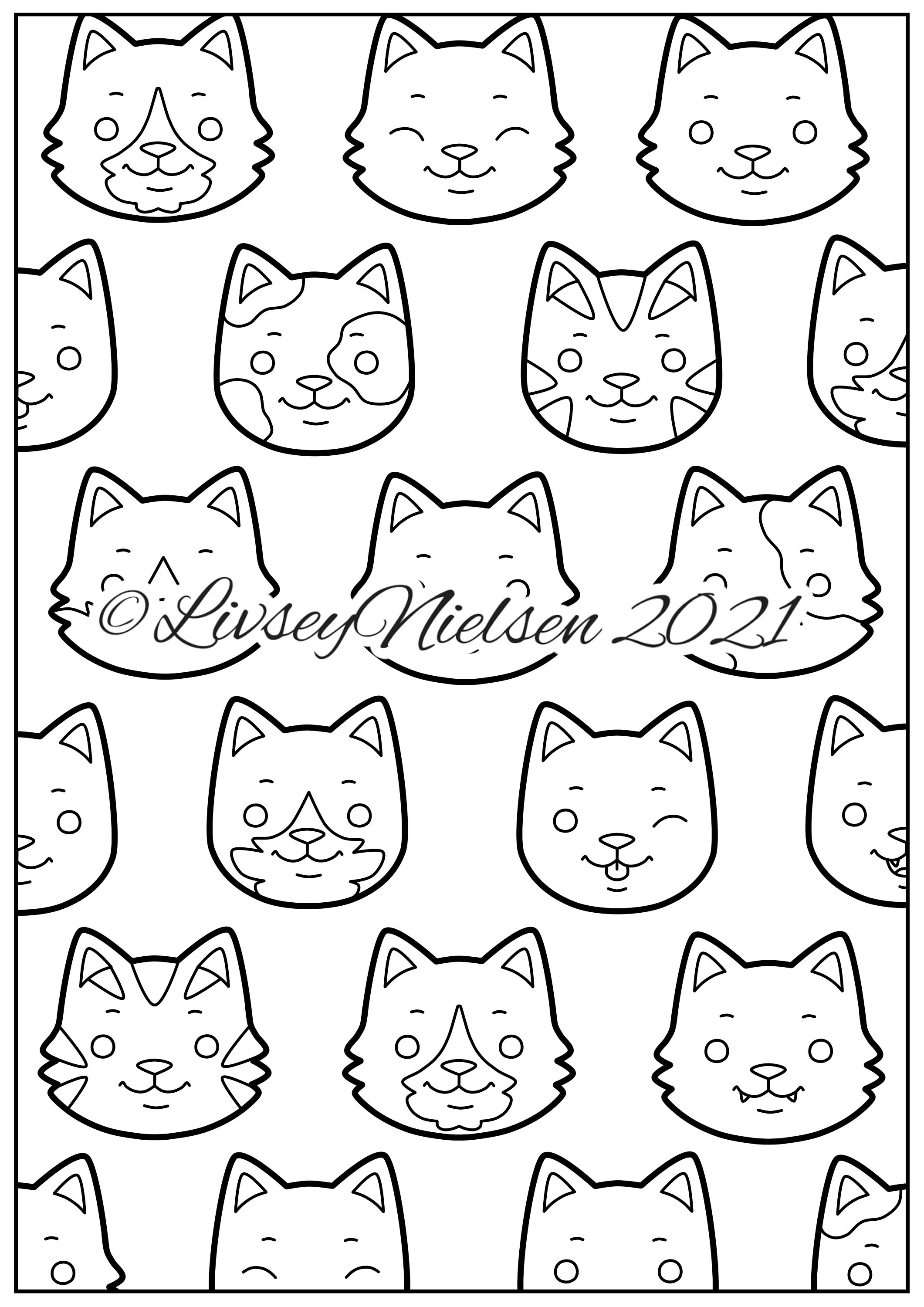 Cats Colouring Page Printable Digital Download Etsy Canada