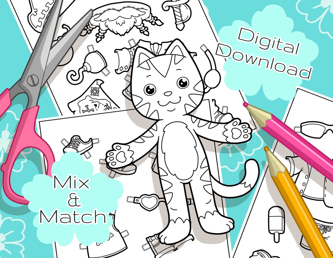 Beach Holiday Paper Doll Printable Download B&amp;W Colouring Pages - Etsy