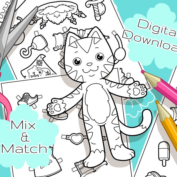 Beach Holiday - Paper Doll - Printable Download - B&W Colouring Pages