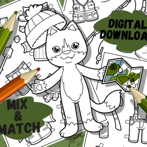 Camping Trip - Paper Doll - Printable Download - Colouring Pages