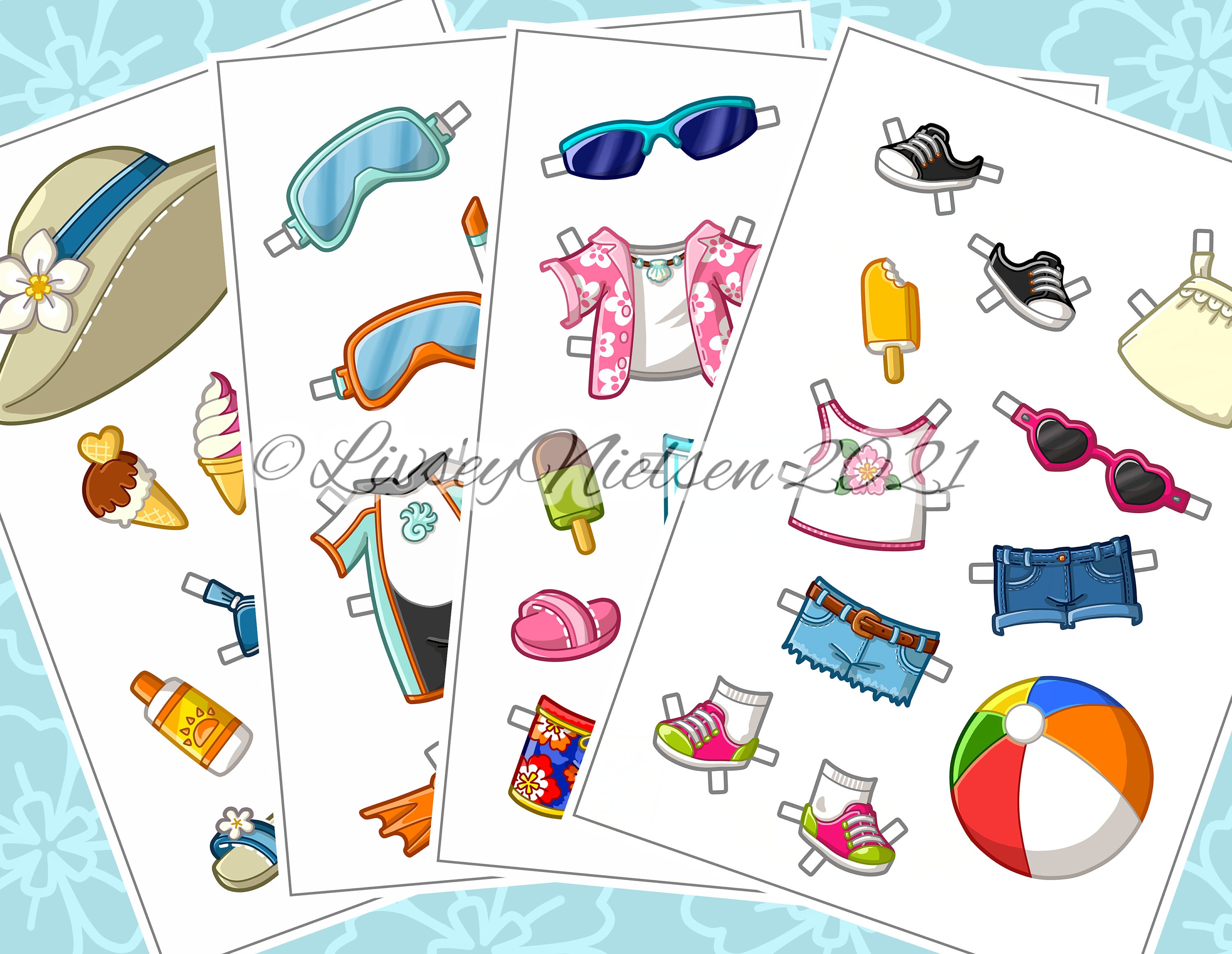 Beach Holiday Paper Doll Printable Download Fully Coloured | Etsy