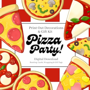 Pizzafeest! - Instant Download - Afdrukbare Decoratie Kit - Slinger - Gift Tags - Inpakpapier