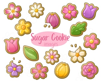 Sugar Cookies - Pink Flowers - Clip Art Images - Digital Download