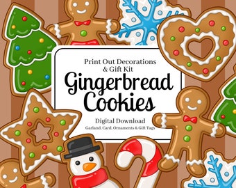 Gingerbread Cookies - Instant Download - Printable Decoration Kit - Xmas Garland - Gift Tags - Xmas Tree Ornaments