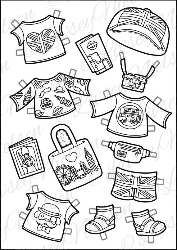 London Calling - Paper Doll - Printable Download - Colouring Pages