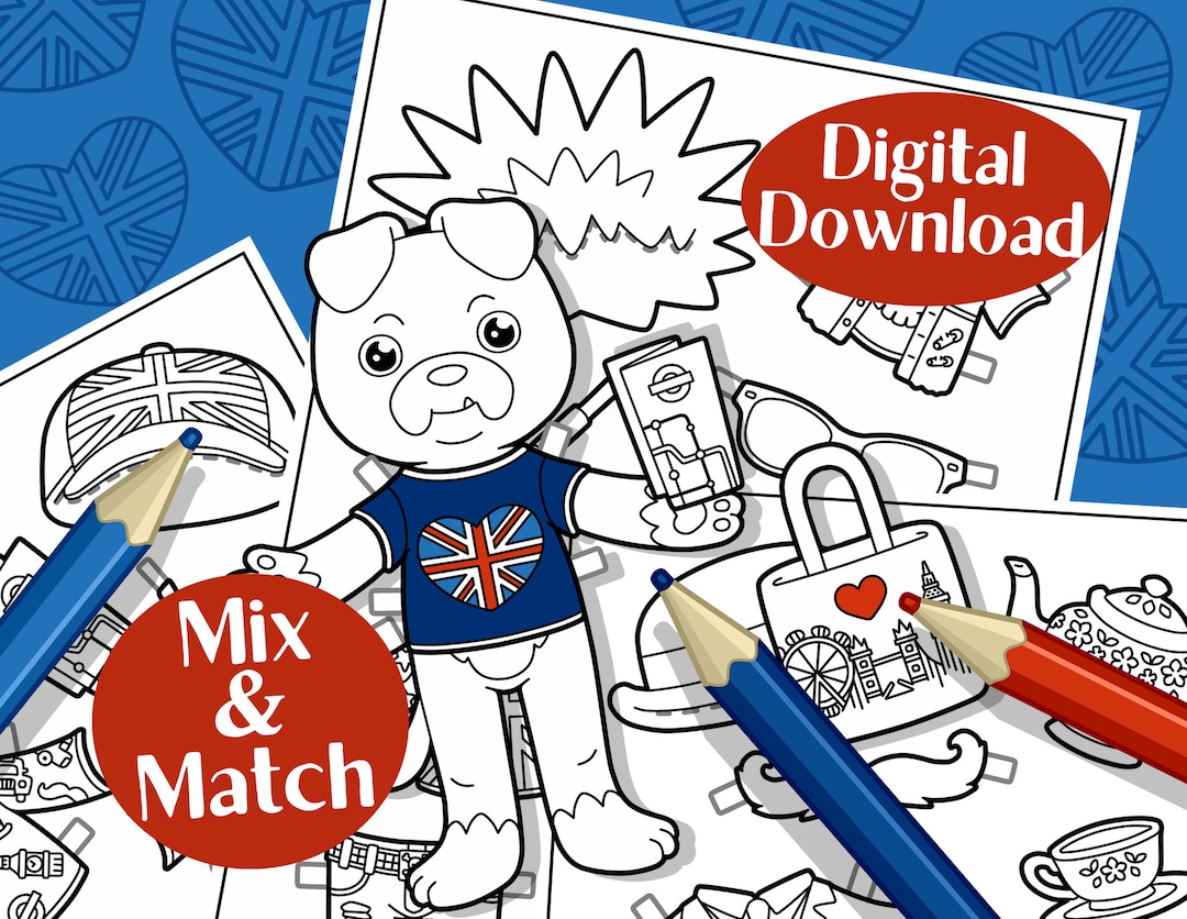 London Calling - Paper Doll - Printable Download - Colouring Pages