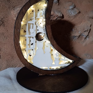 Fichier SVG DXF de découpe laser veilleuse lune chat