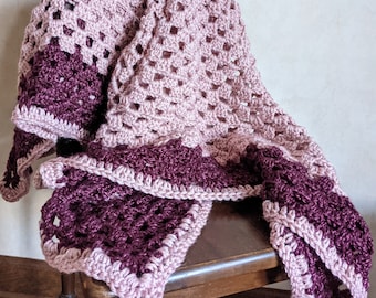 Handmade Crochet Granny Square Baby Blanket, Pink Acrylic Yarn