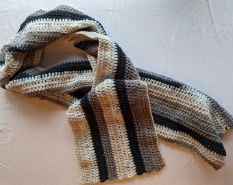Super Long Crocheted Striped Scarf, Handmade Soft Yarn