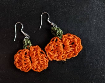 Pumpkin earrings crochet jewelry for fall accessories for spooky season