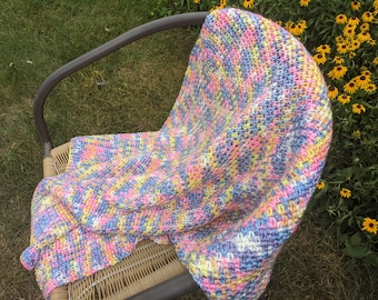 Handmade Crochet Baby Blanket, Multi-Color Acrylic Yarn (4ft x 3ft)