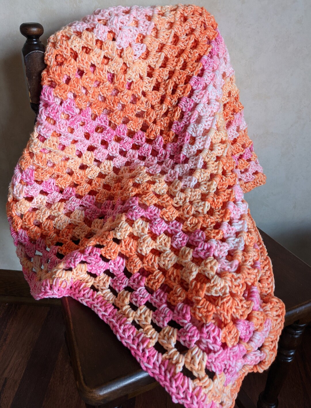 Baby Blanket Hand Made Crochet Granny Square Blanket Pink Etsy