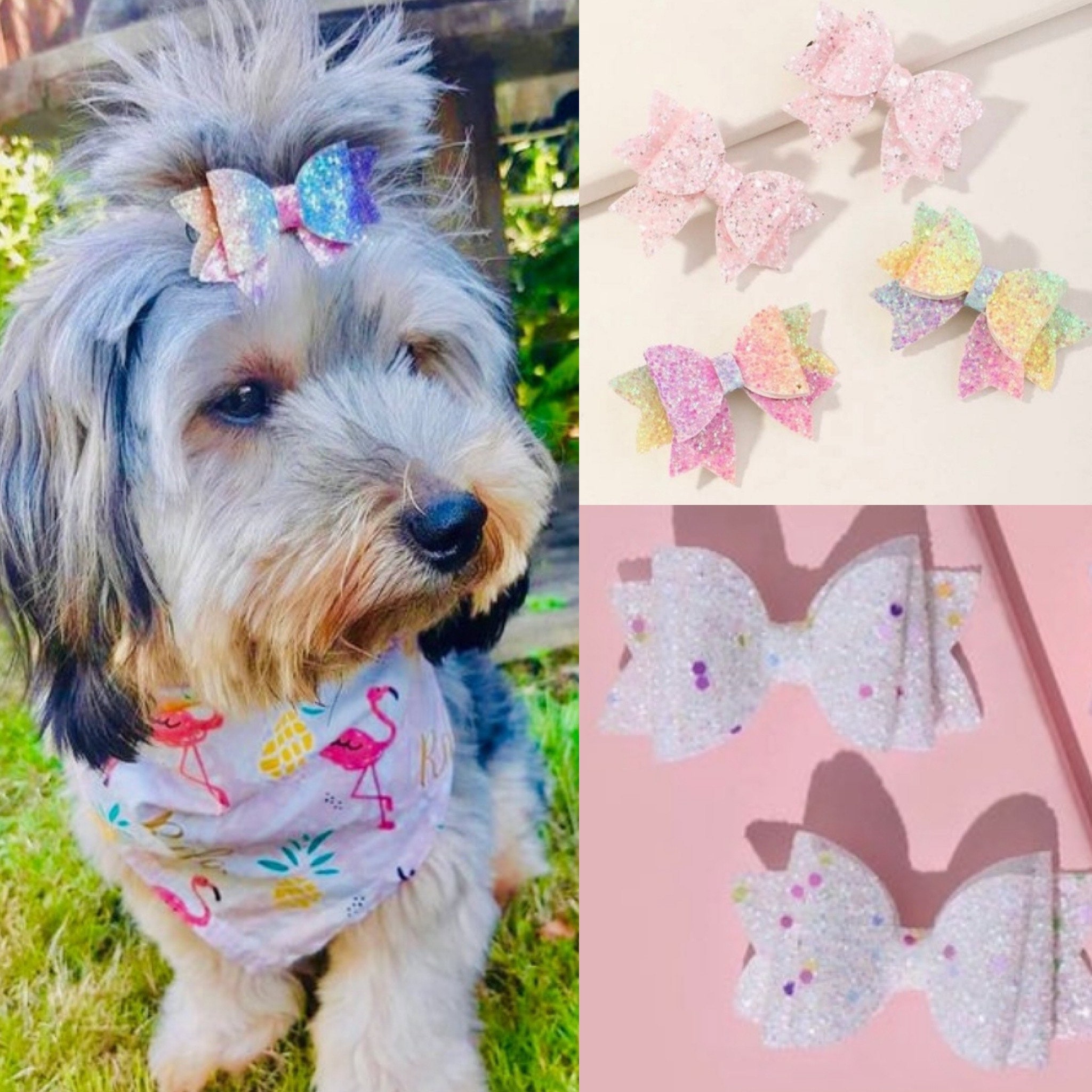 Dog Bow Hair Clip Glitter Clip Pet Bow Clip Rainbow Bow Etsy