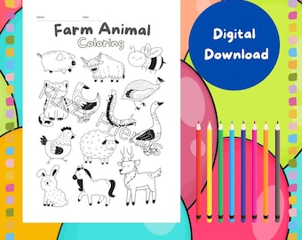 Farm Animals Colouring Sheet | Farm Animals Colouring Page | DIGITAL DOWNLOAD | Kids Art | Animal Colouring Page | Fun Colouring |Colouring