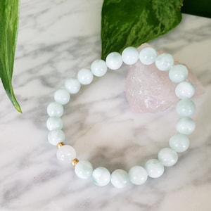 Green Angelite Bracelet, 6mm Angelite, Angelite Crystal, Angelite Jewelry, Raw Angelite, Gold Moonstone Bracelet, Genuine Moonstone Bracelet