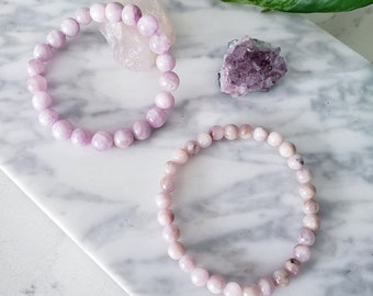 Kunzite Bracelet, Kunzite Beaded Bracelet, Kunzite Jewelry, Kunzite Crystal, Kunzite Beads, Kunzite Stretch Bracelet, Simple Beaded Bracelet