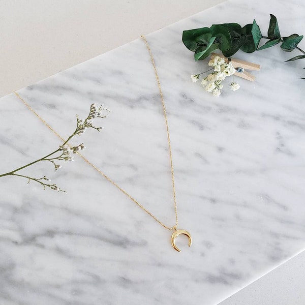 16K Gold Plated Dainty Moon Arch Charm Necklace, Tiny Moon Pendant, Gold Layered Necklace Set, Minimalist Necklace Delicate Layered Necklace
