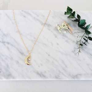 16k Gold Plated Dainty Moon and Star Necklace, Tiny Moon Pendant, Gold Layered Necklace, Gold Star Charm Necklace Moon Gold Layered Necklace