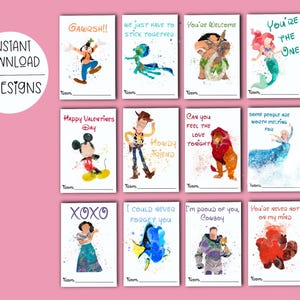 Cartes de Saint-Valentin pour enfants, cartes de visite imprimables, cartes de visite Mickey et ses amis, moana de la Saint-Valentin, histoire de jouets, congelés, cartes numériques, enfant de la Saint-Valentin