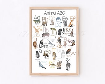 Tier ABC Poster, Kinderzimmer Dekor, ABC Poster, ABC Art, 11X14