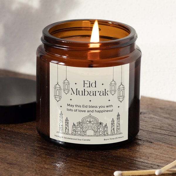 Eid Mubarak Scented Candle Gift, Blessings of Love & Happiness Eid Candle, Eid gift for her, Celebration Eid Gift, Happy Eid present