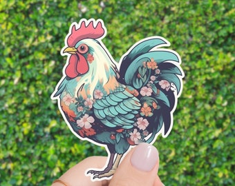 Cute Rooster Cottagecore Whimsical Farm Illustrated Sticker Kiss-Cut Vinyl Decals