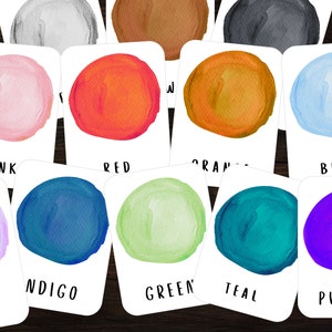 12 cartões coloridos, flashcards Montessori, cartões pré-escolares, cartões educacionais para impressão, download instantâneo