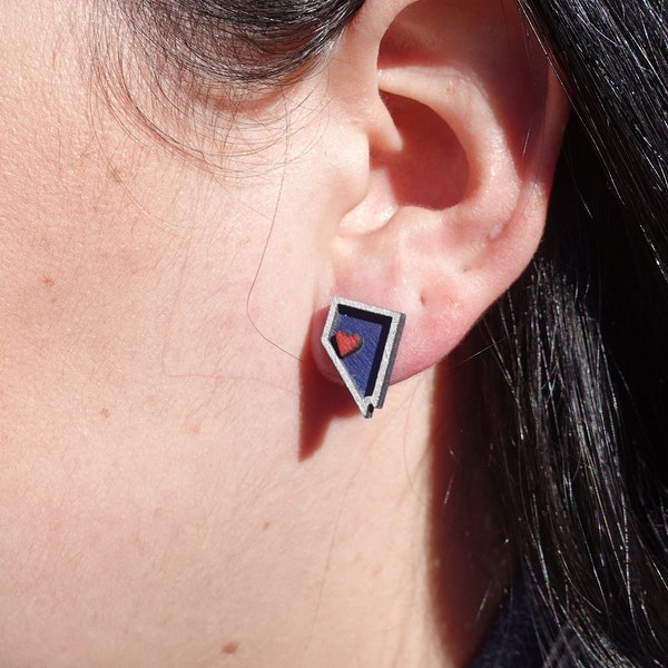 Nevada Studs, laser cut wooden Nevada earrings.  Silver State, Wolf Pack, and Northern Nevada