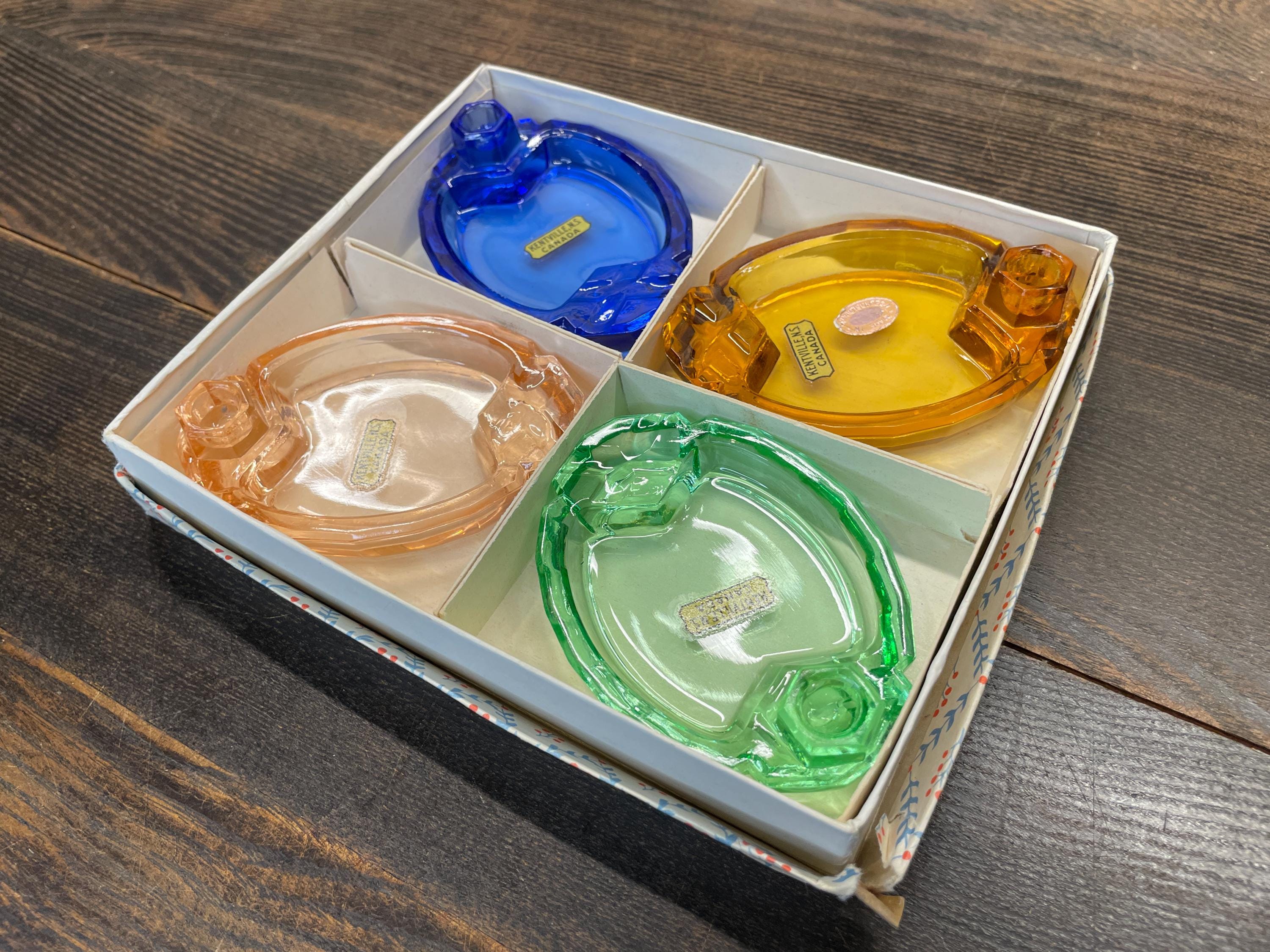 Art Deco Glass Ashtray Set: Czech Bruno Posselt Tanvald, Kentville