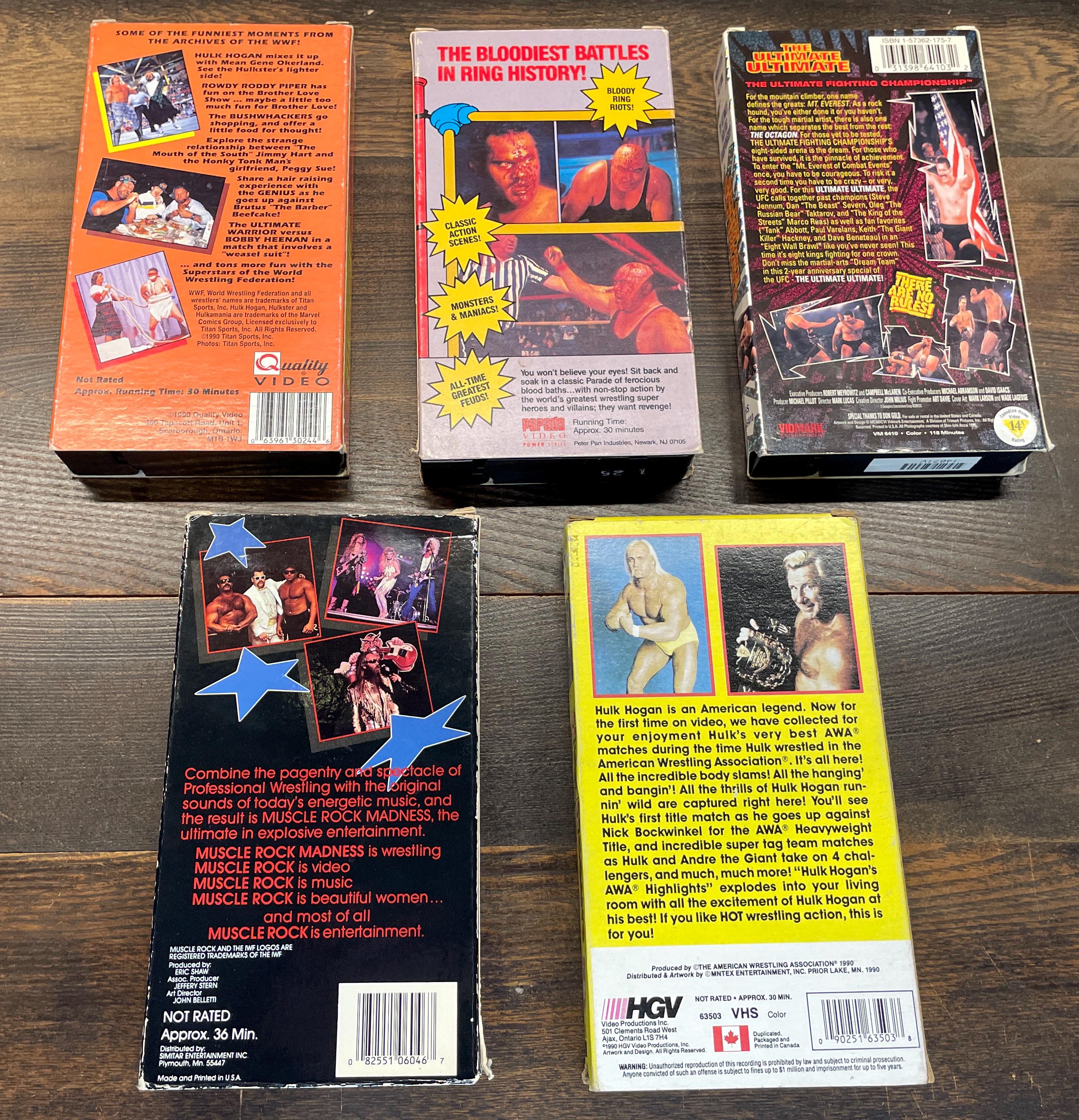 Collection of (5) Wrestling and Fight VHS Movies // Ufc, Awa, Wwf