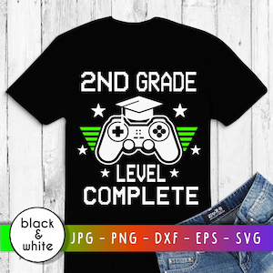 Tweede klas niveau compleet SVG Afstuderen videospel svg Grade School Svg Gamer Graduate svg laatste schooldag svg cricut