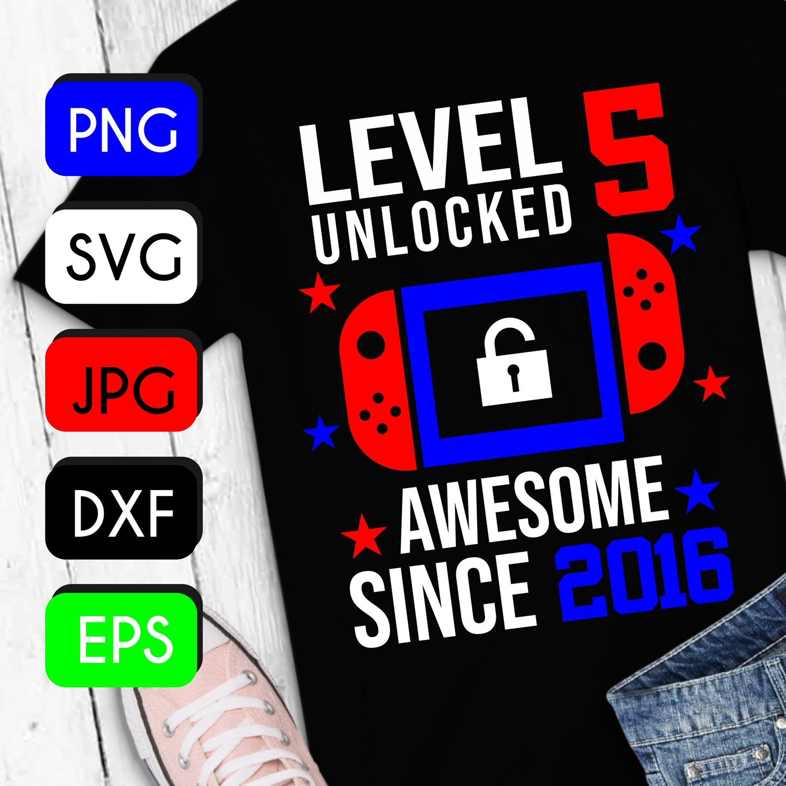 Download Level 5 Unlocked SVG 5th Birthday Boy Gamer 5 Years Old | Etsy