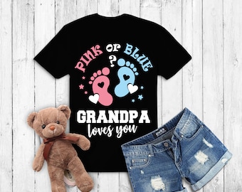 Gender reveal shirts svg | pink or blue Grandpa loves you, gender reveal party svg | baby svg | pregnancy svg | baby shower