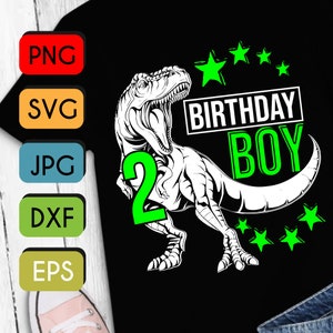 Dinosaurier Geburtstag Junge Svg, 2d Geburtstag Svg, T-rex Junge SVG PNG JPEG Cricut oder Silhouette Cut File
