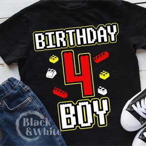 Geburtstags-Junge-Block-SVG, 4 Jahre alter Geburtstags-Junge, Block-Building Geburtstag Junge Svg PNG JPEG Cricut