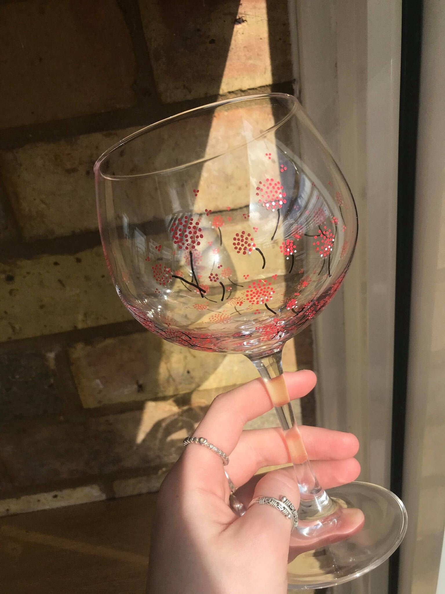 Hand Painted Upcycled Extra Large Gin Glass Home Decor Red Etsy