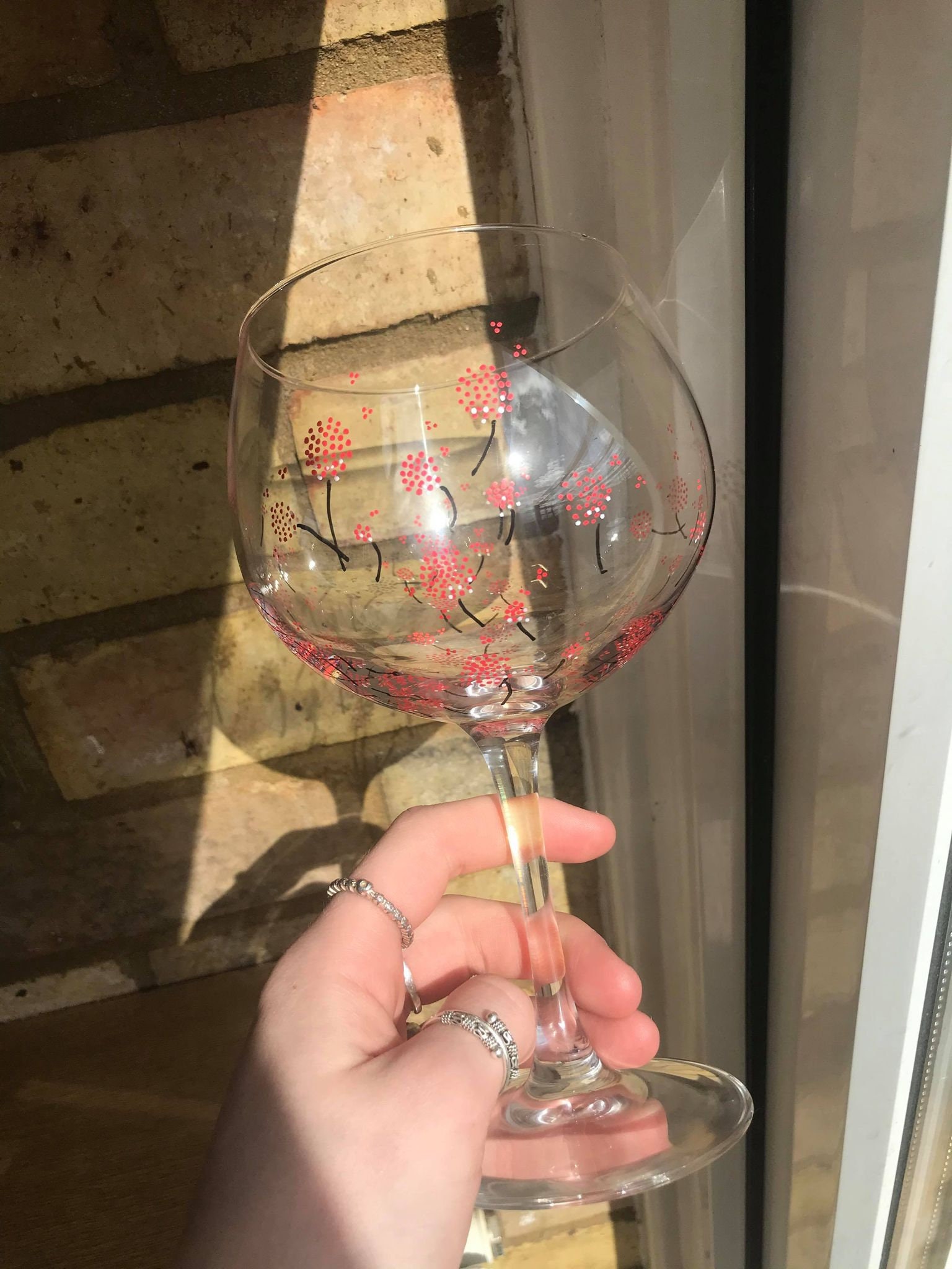 Hand Painted Upcycled Extra Large Gin Glass Home Decor Red Etsy