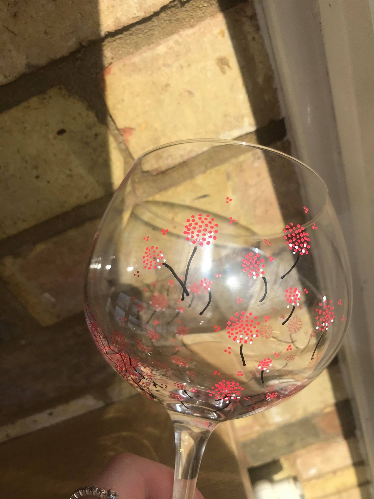 Hand Painted Upcycled Extra Large Gin Glass Home Decor Red Etsy