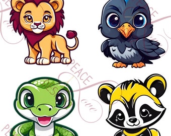 Wizarding Houses Mascot Cartoon Clipart lion raven snake badger for shirts canvas totes tumblers mugs sublimation digital download