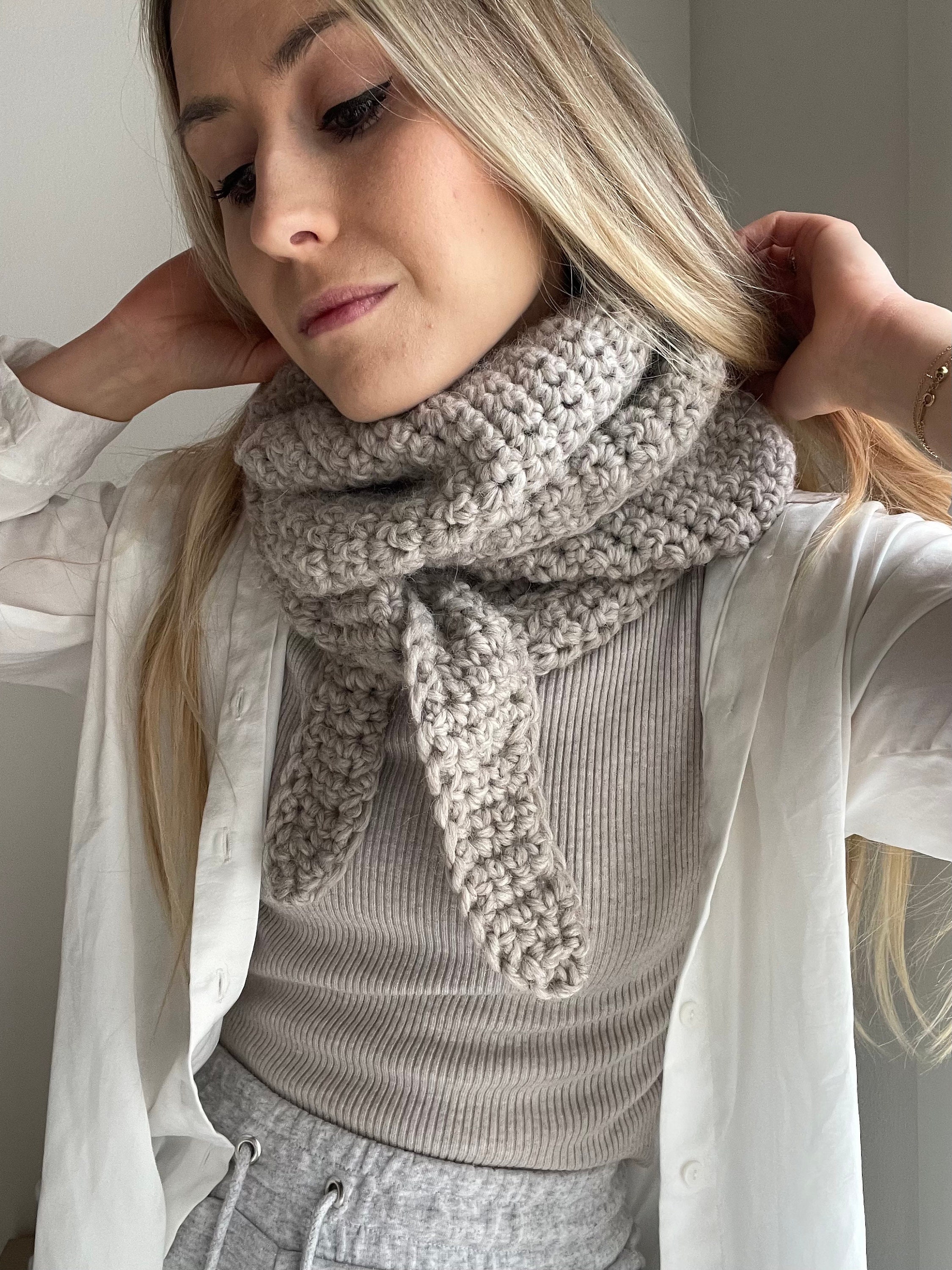 Sciarpa Lana Scaldacollo Ai Ferri Con Trecce A Maglia Rasata