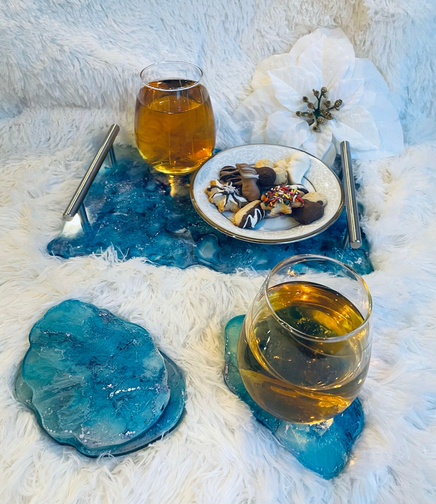Resin Epoxy Tray & Coasters Set Blue Ink Etsy